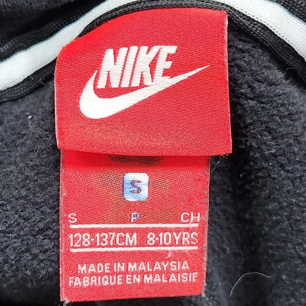 NIKE Hoodie Kids Small 8-10 Years Black Nike Air Spellout Swoosh Fleece 1/4 Zip